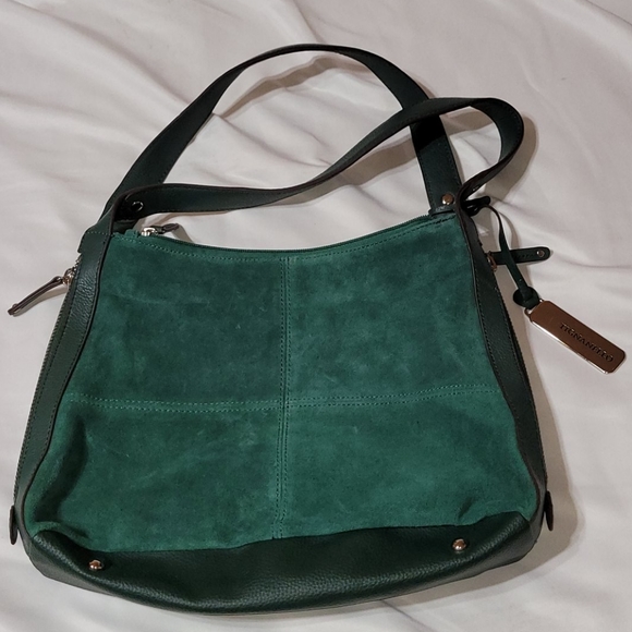Tignanello Green Suede Leather Shoulder Handbag - Picture 4 of 9